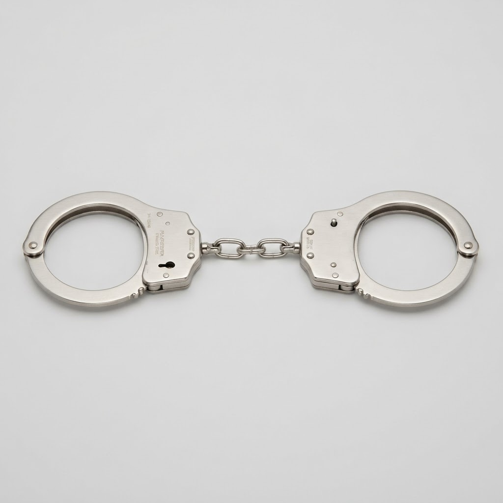 Silver double-lock chain handcuffs for security and restraint-equipment retailers
