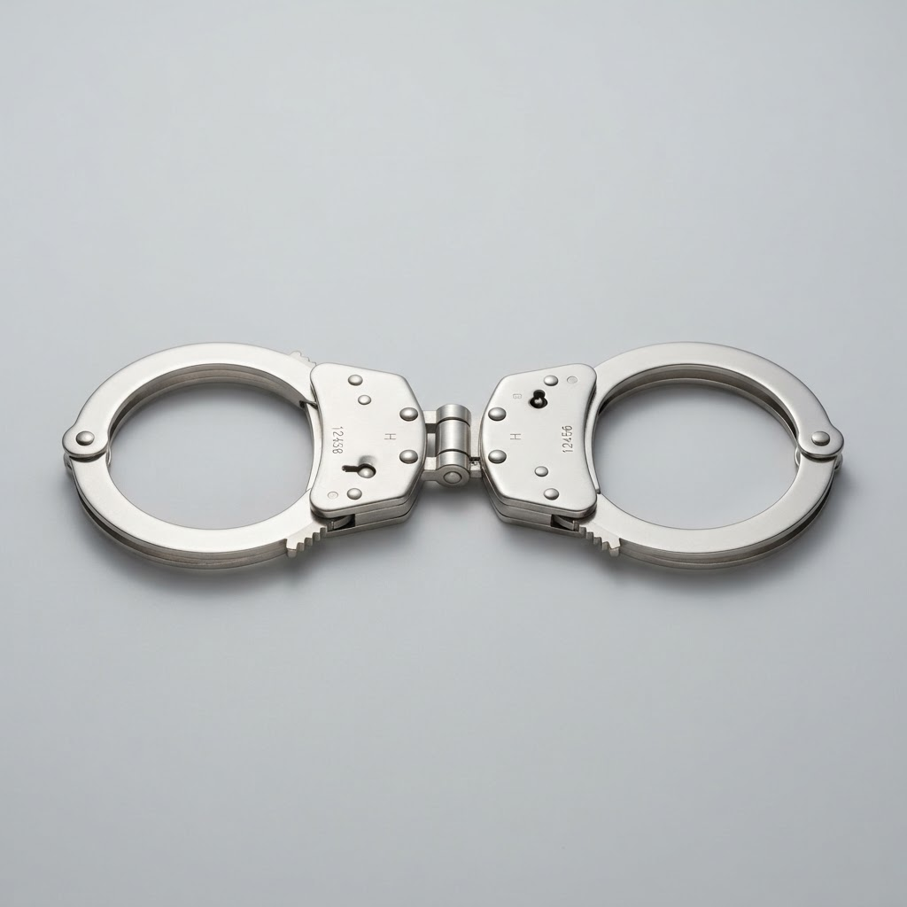 Silver hinged handcuffs for professional security and restraint-equipment retailers